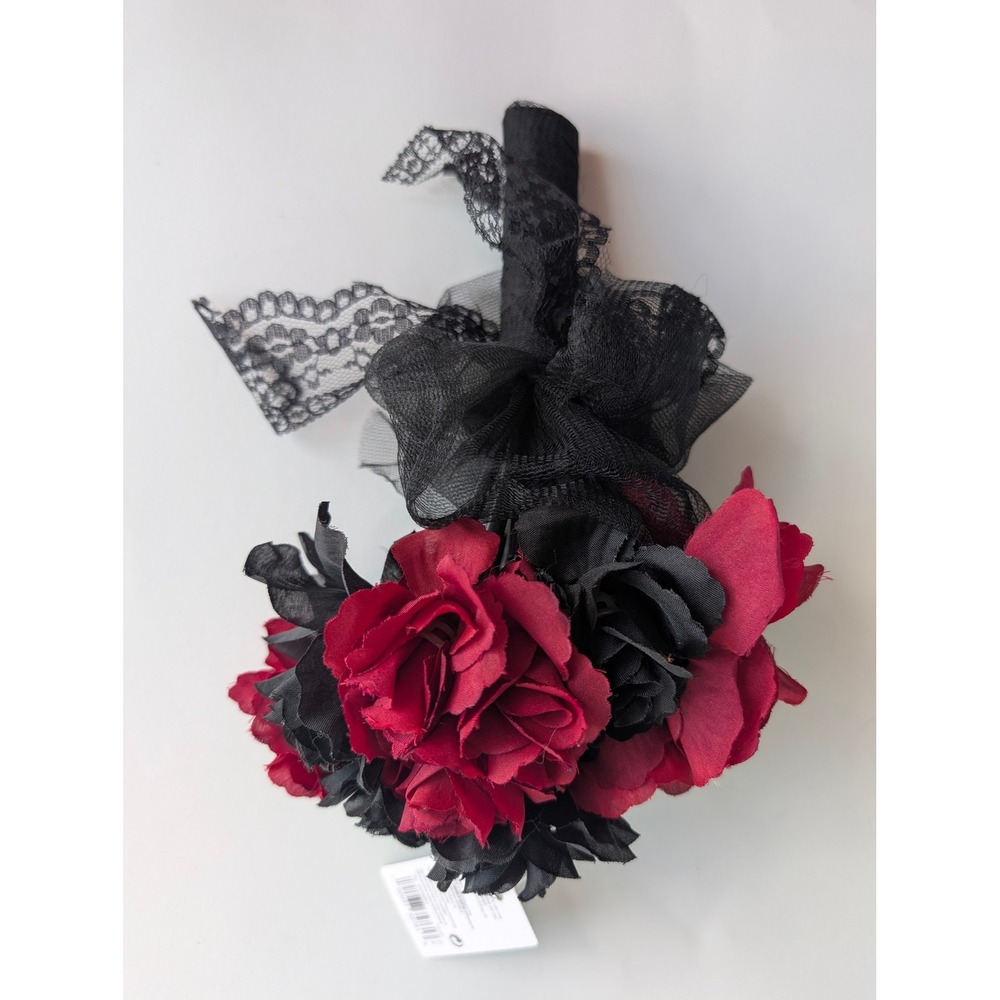 Red & Black Rose Floral Bouquet Headband Lace Accent‎ Women Accessory